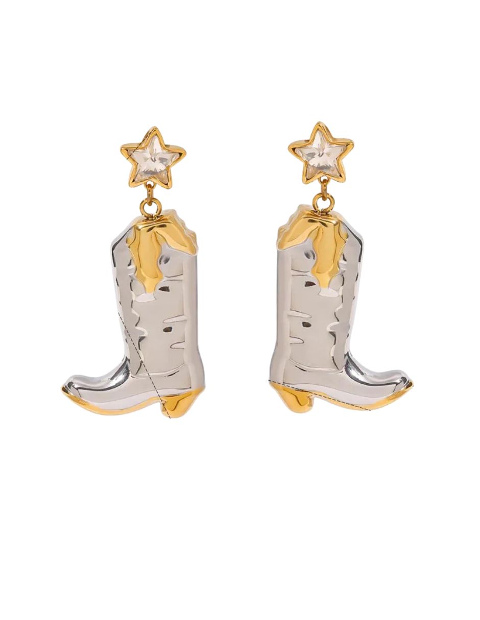 Aretes de bota plateada de oro laminado