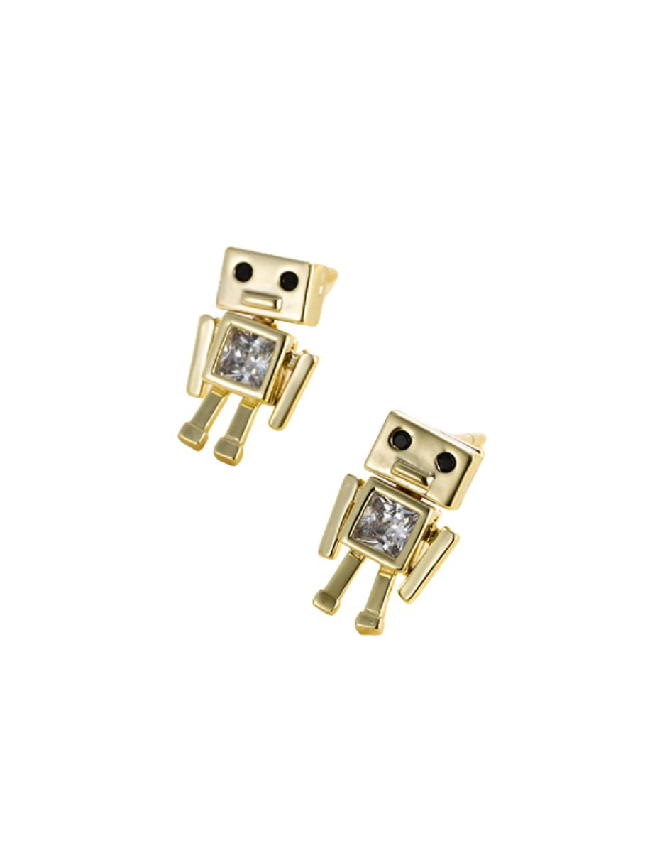 Aretes de robot dorados de oro laminado