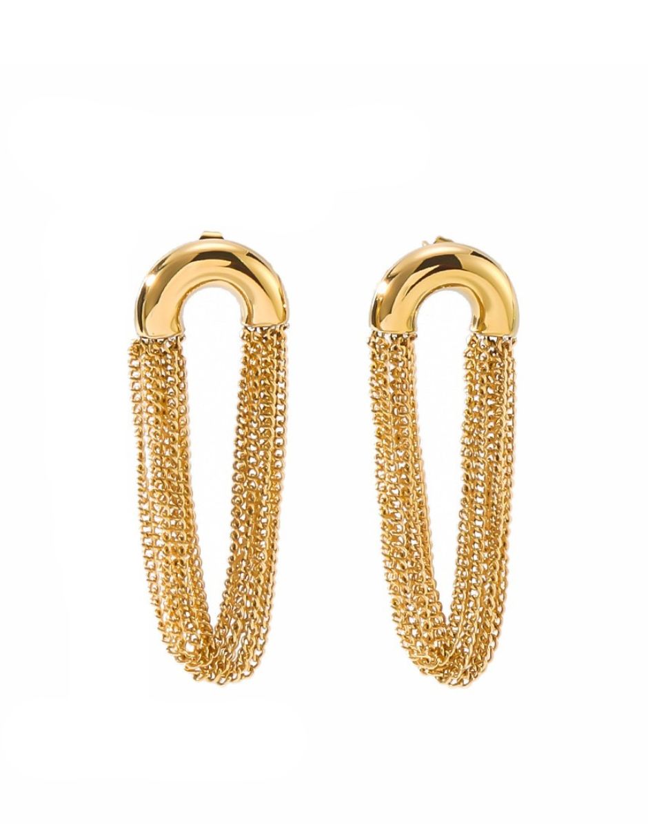Aretes largos de cadenas de oro laminado