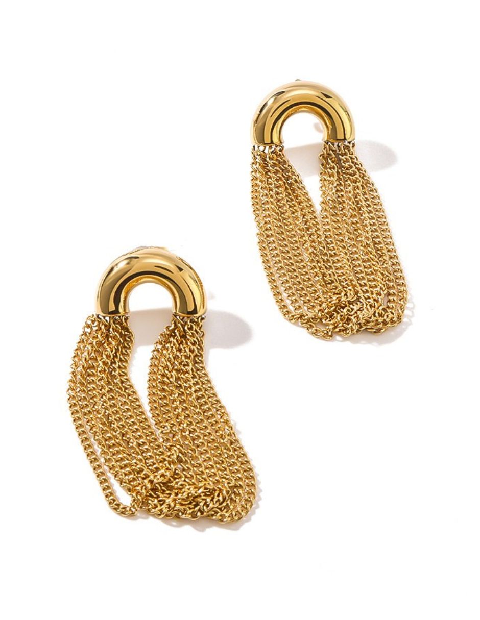 Aretes largos de cadenas de oro laminado