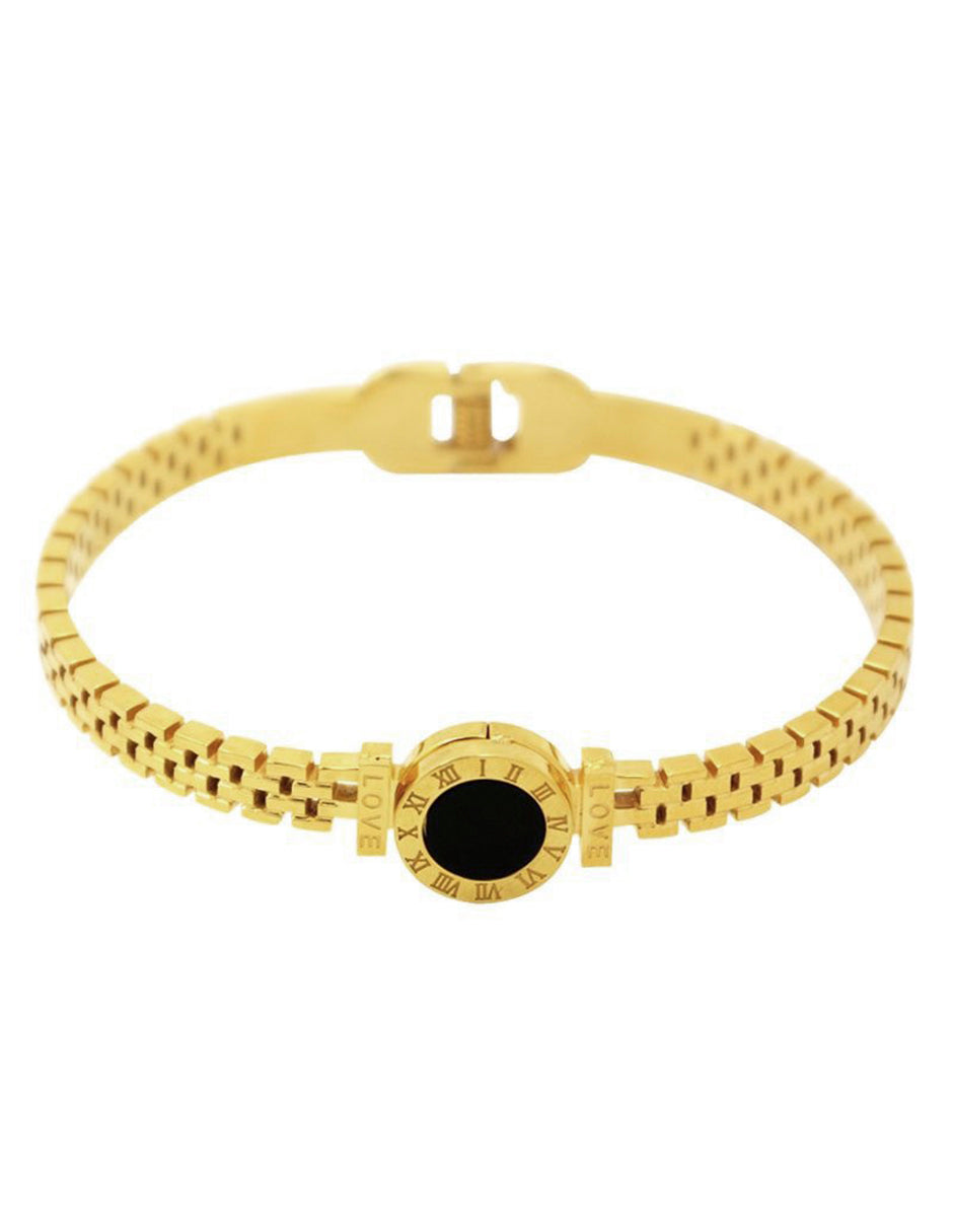 Brazalete Unisex de Oro Laminado con Detalle Negro