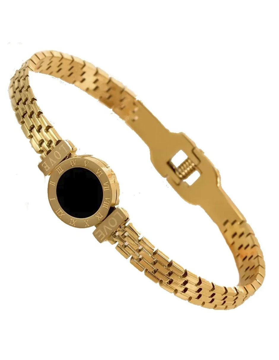 Brazalete Unisex de Oro Laminado con Detalle Negro