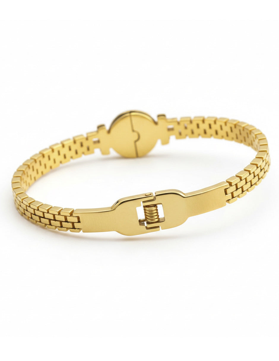 Brazalete Unisex de Oro Laminado con Detalle Negro