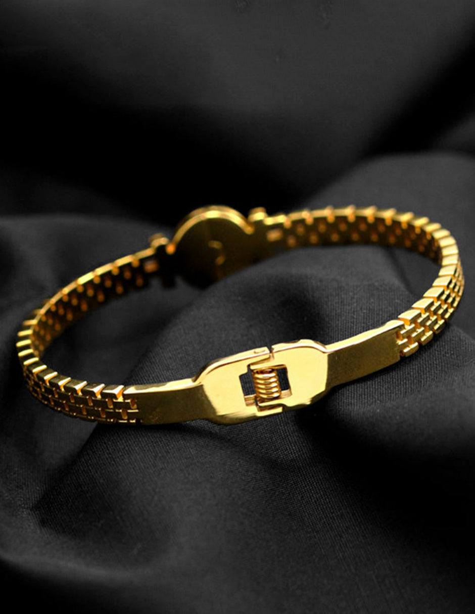 Brazalete Unisex de Oro Laminado con Detalle Negro