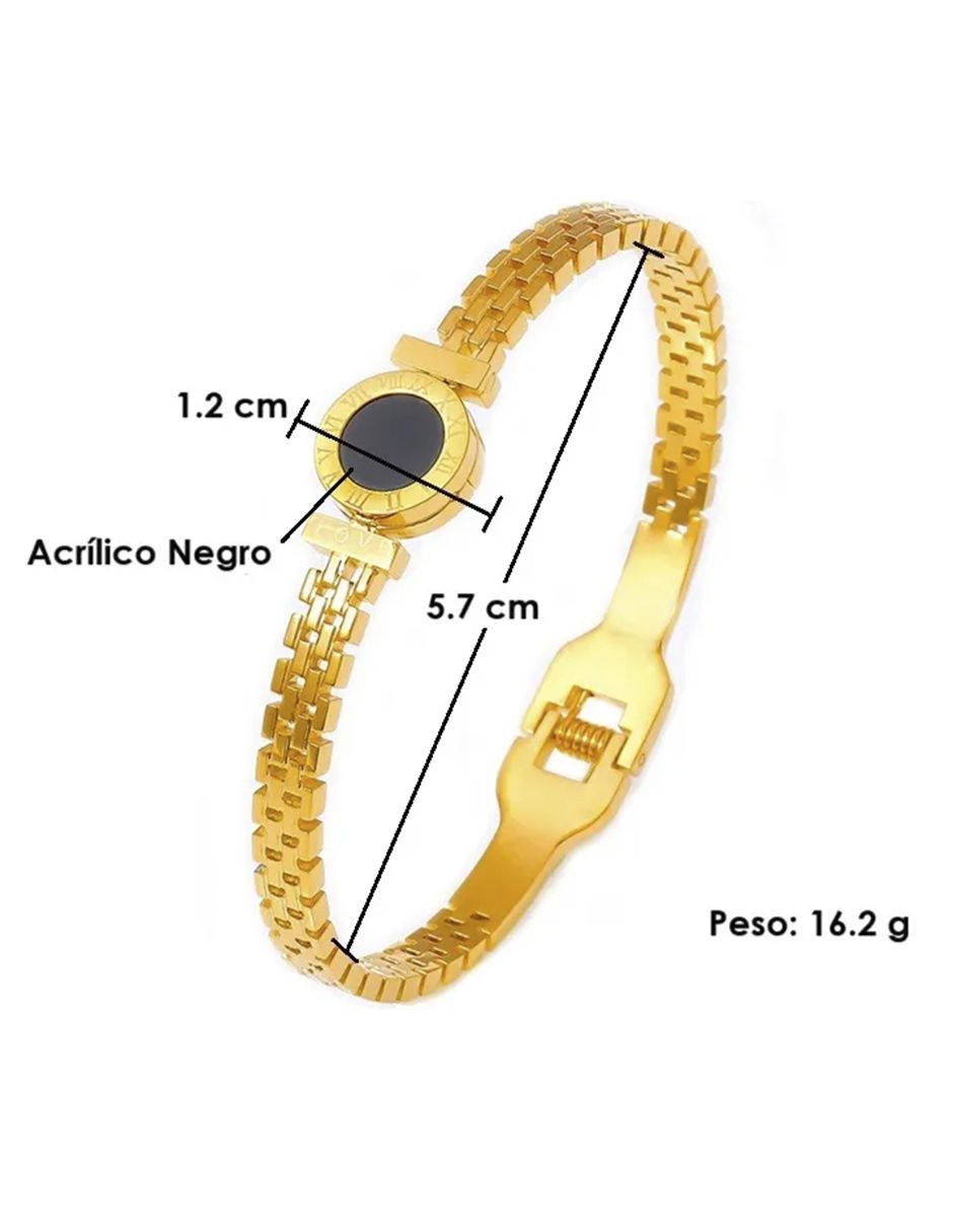 Brazalete Unisex de Oro Laminado con Detalle Negro