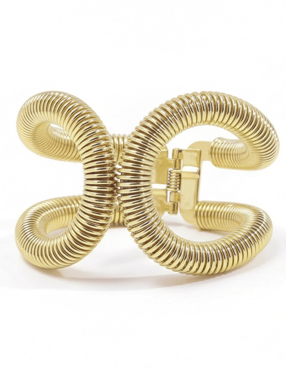 Brazalete rígido de oro laminado con diseño de espiral