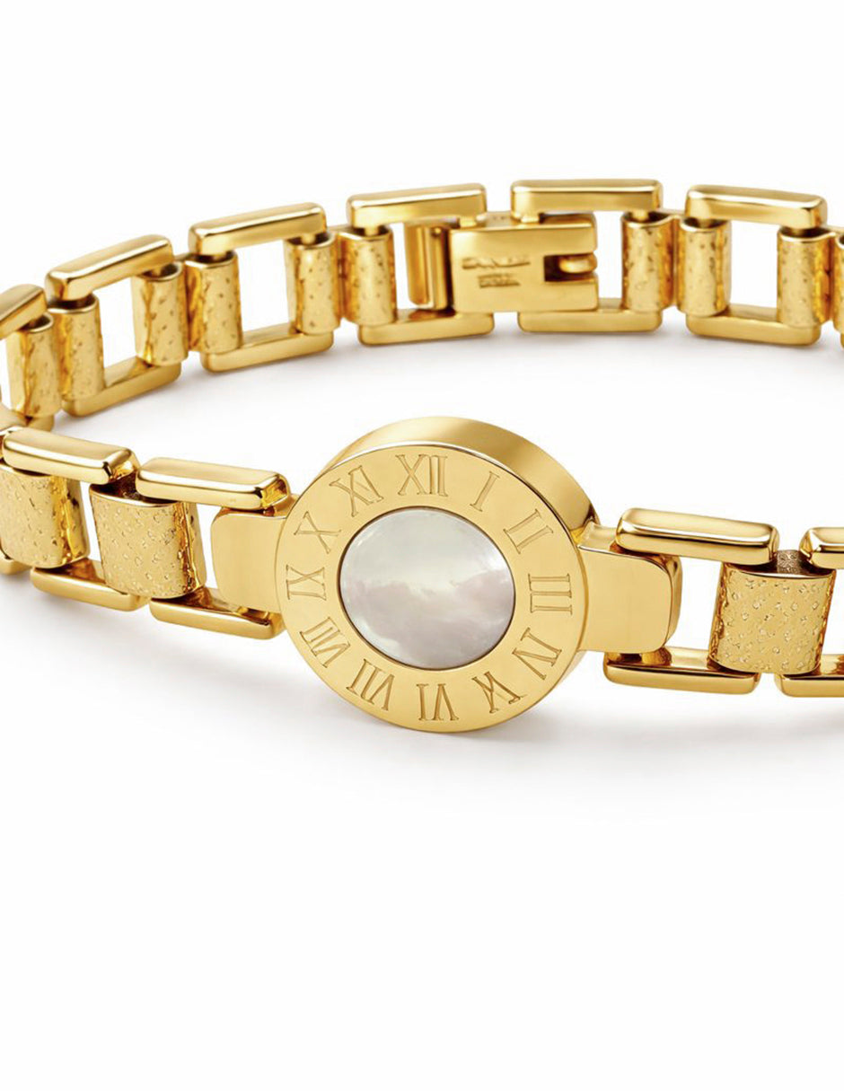Pulsera de oro laminado eslabones tipo reloj y números romanos