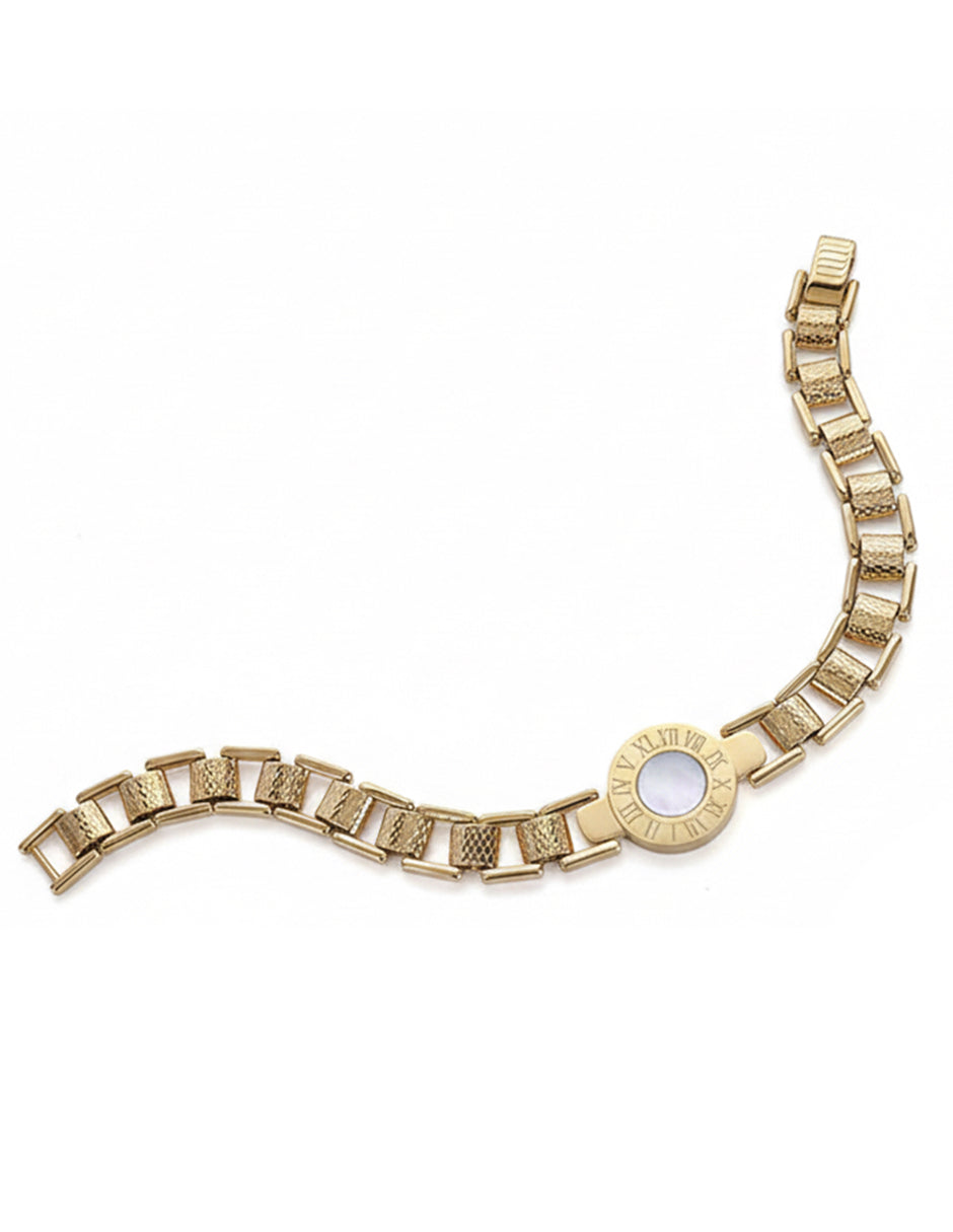 Pulsera de oro laminado eslabones tipo reloj y números romanos