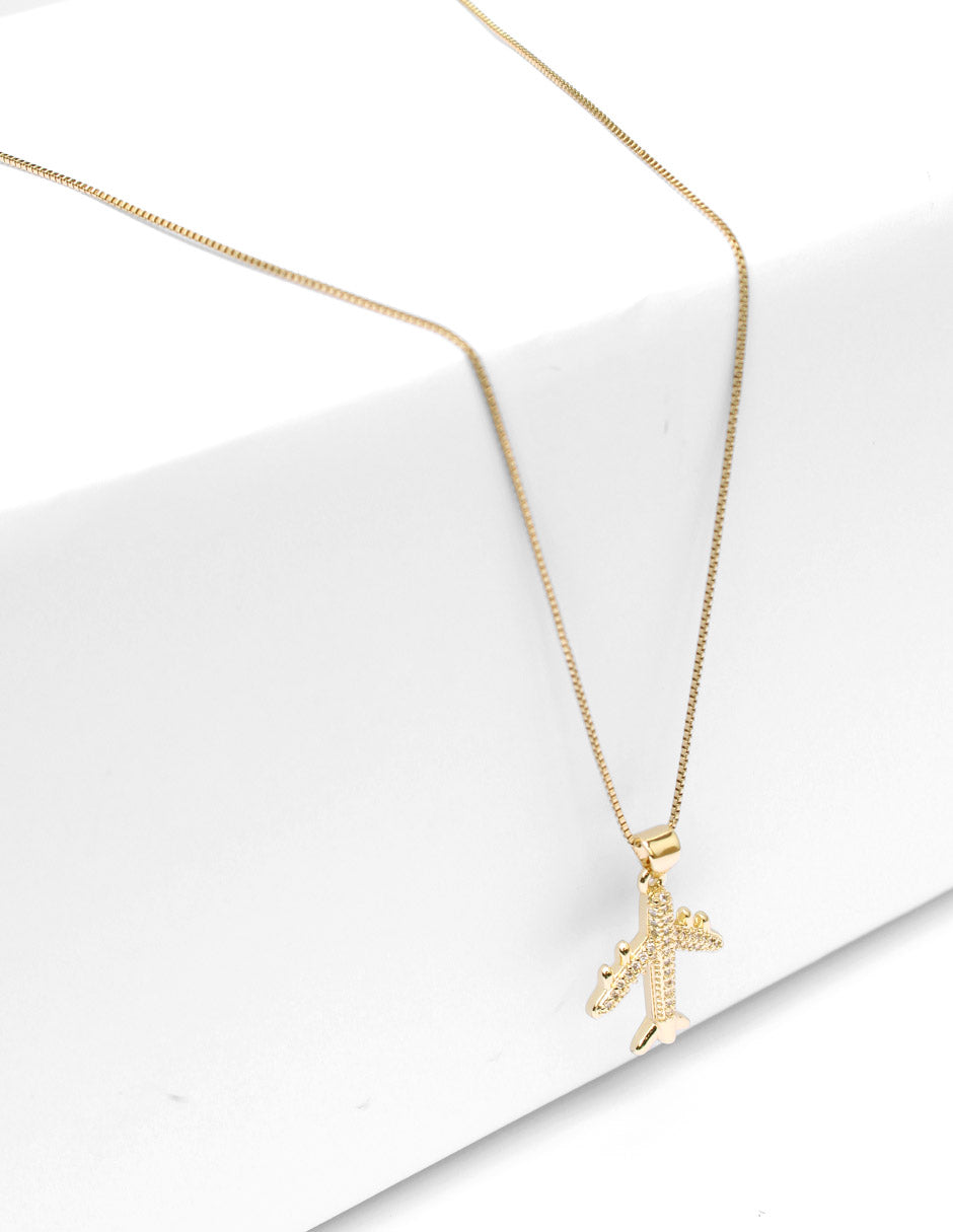 Collar con dije de avión de oro laminado