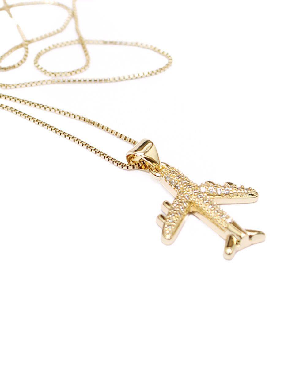 Collar con dije de avión de oro laminado