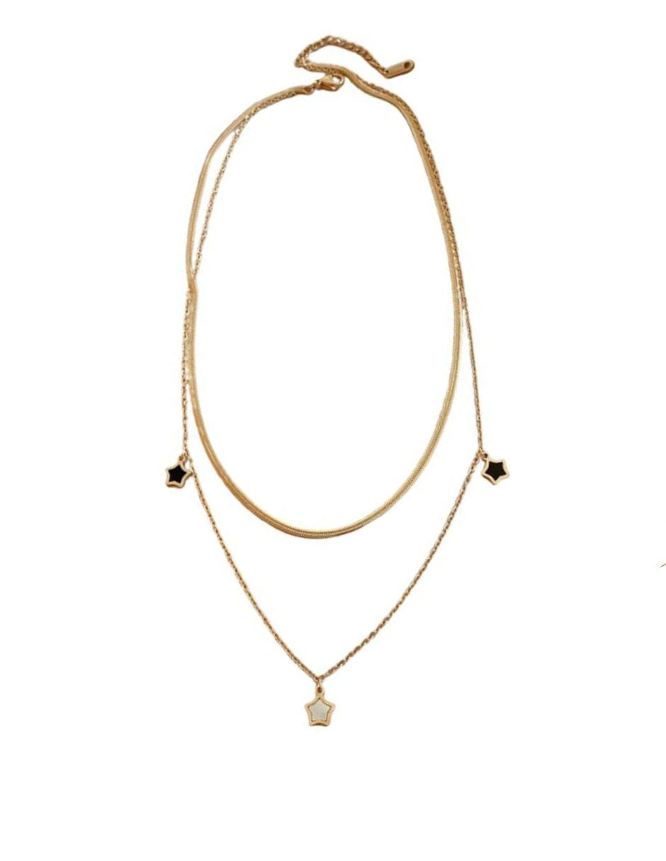 Collar de oro laminado con estrellas negras con blanco