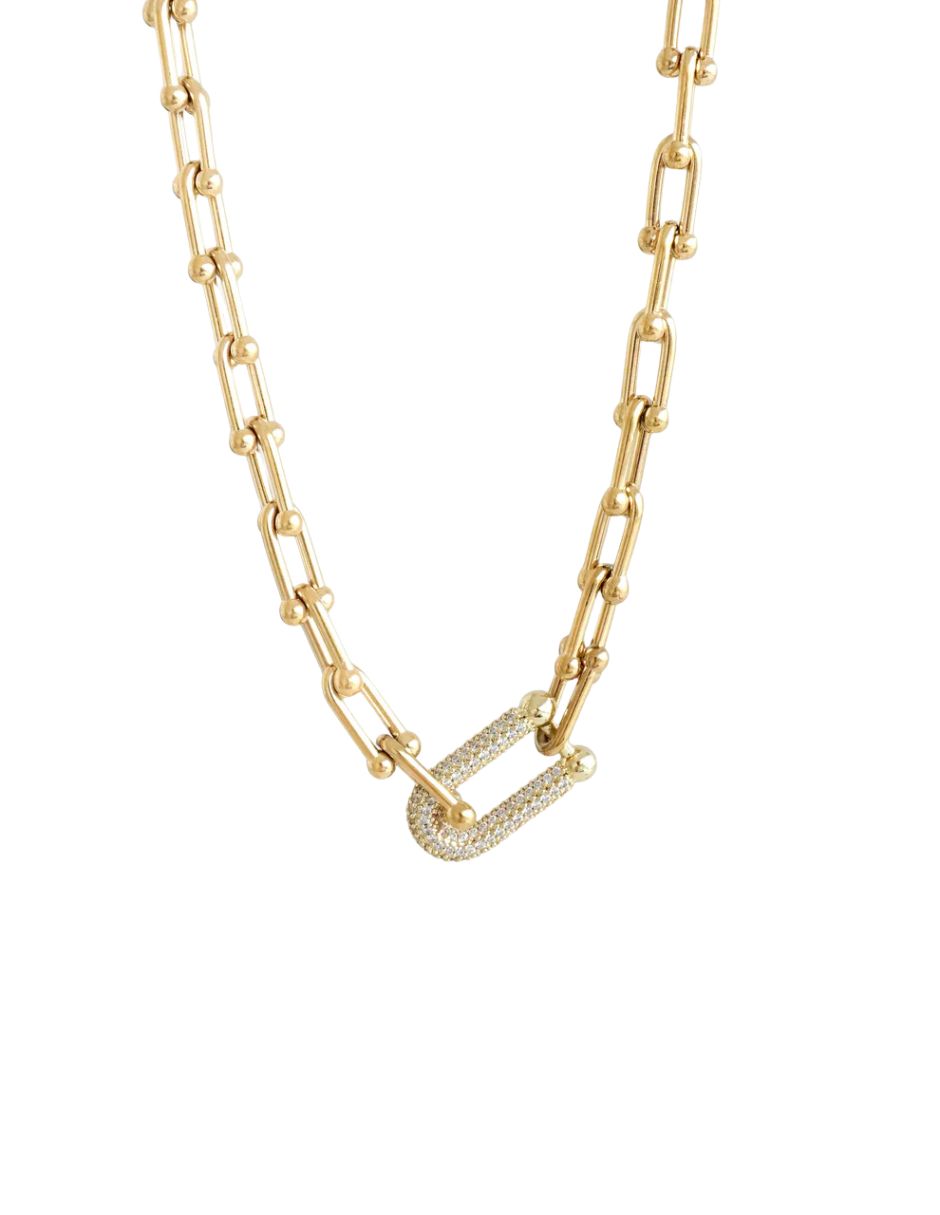 Collar de oro laminado en forma de U con brillos
