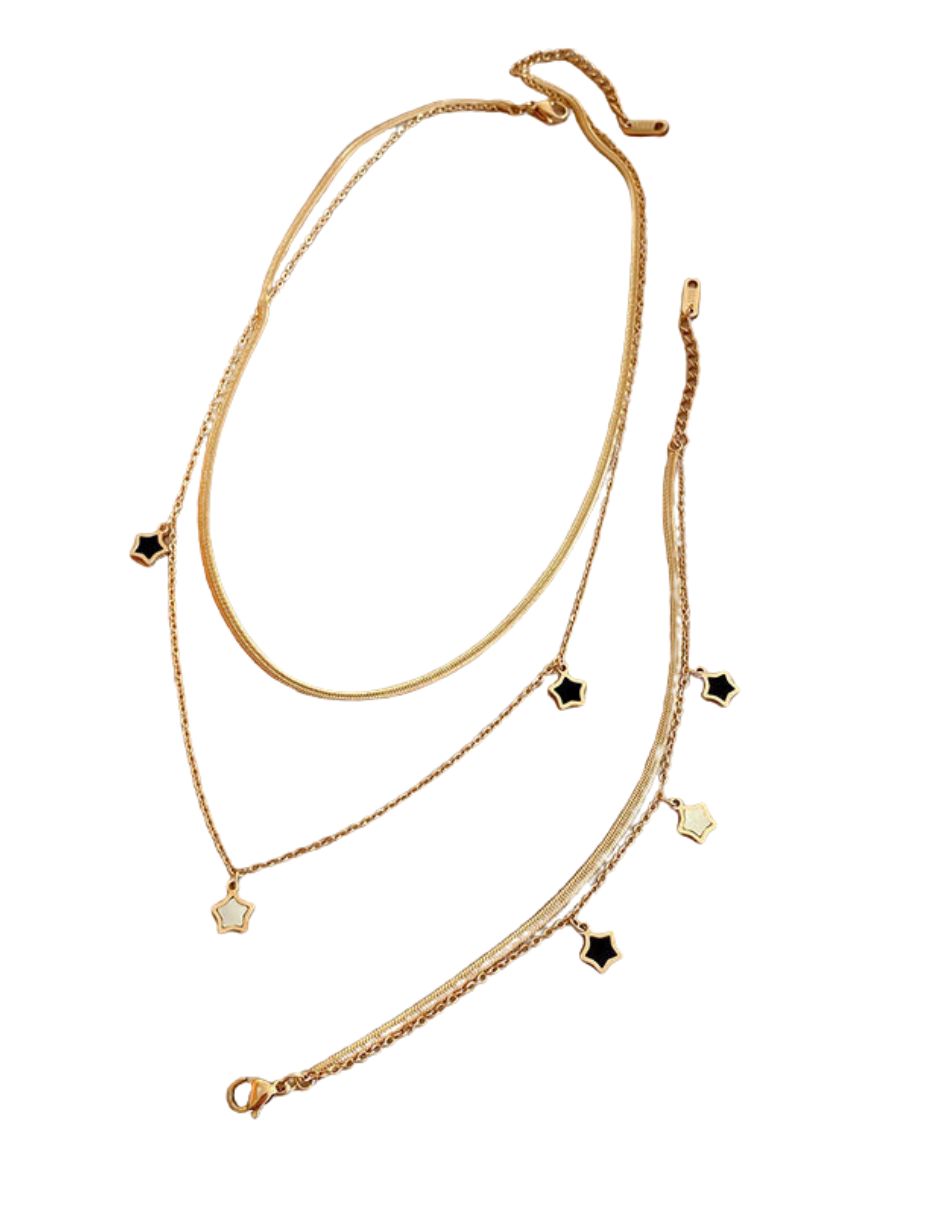Juego de pulsera y collar combinado de oro laminado