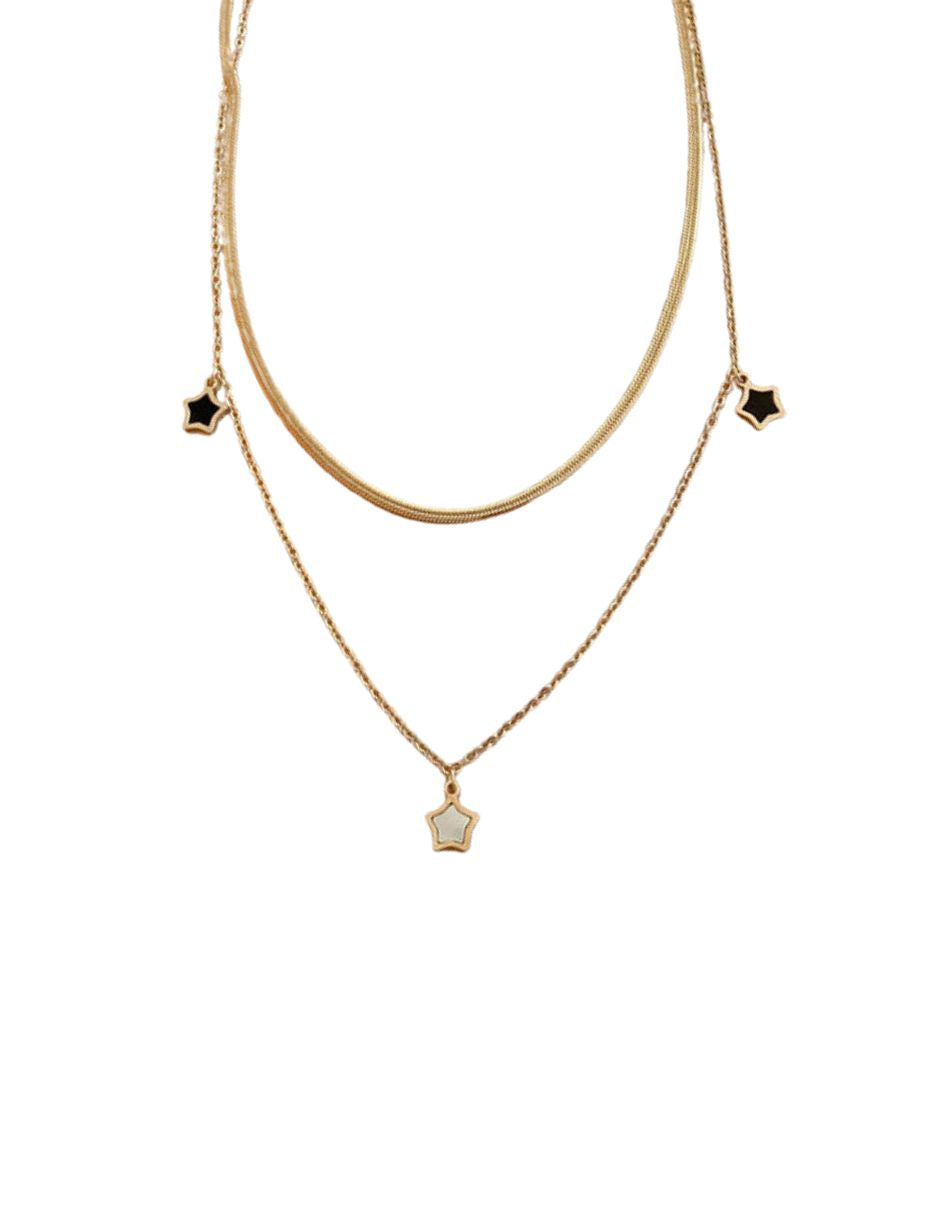 Juego de pulsera y collar combinado de oro laminado