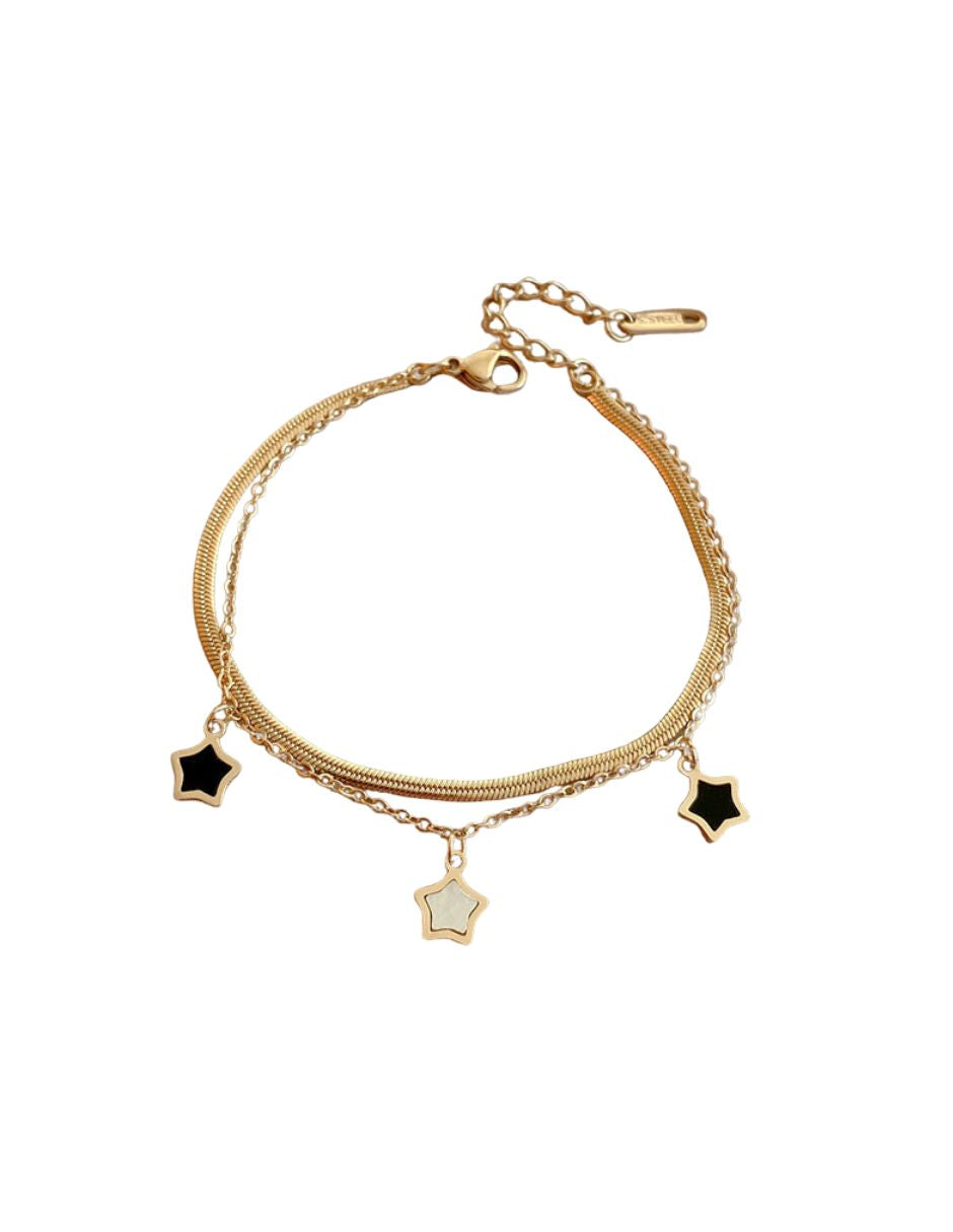 Juego de pulsera y collar combinado de oro laminado
