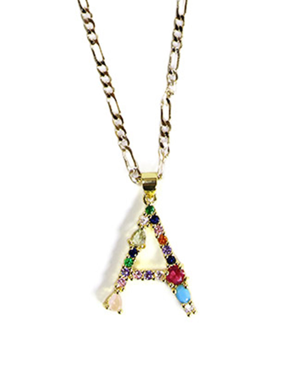 Collar con dije de la A a la Z de colores en Oro laminado