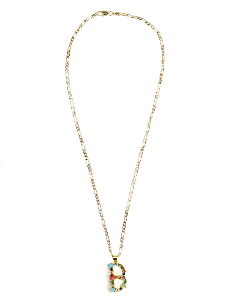 Collar con dije de la A a la Z de colores en Oro laminado