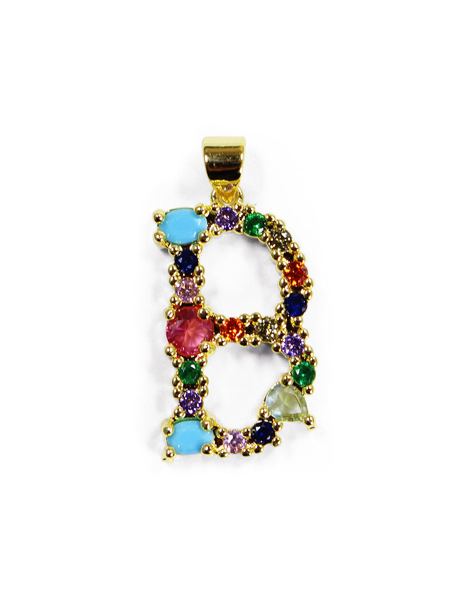 Collar con dije de la A a la Z de colores en Oro laminado
