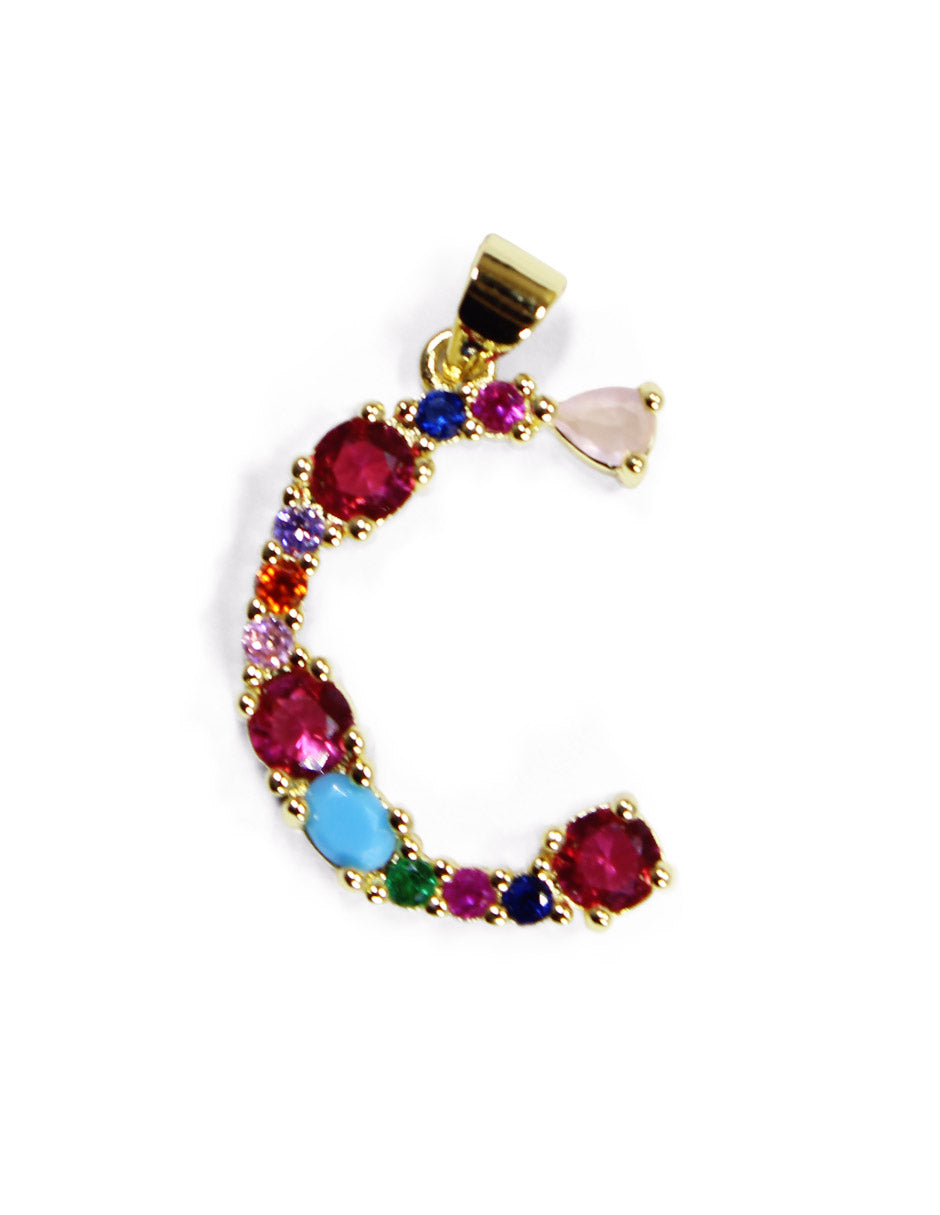 Collar con dije de la A a la Z de colores en Oro laminado
