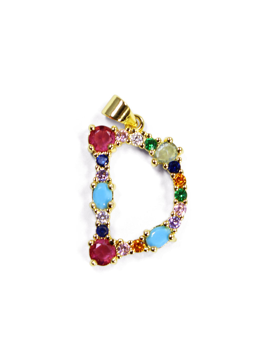 Collar con dije de la A a la Z de colores en Oro laminado
