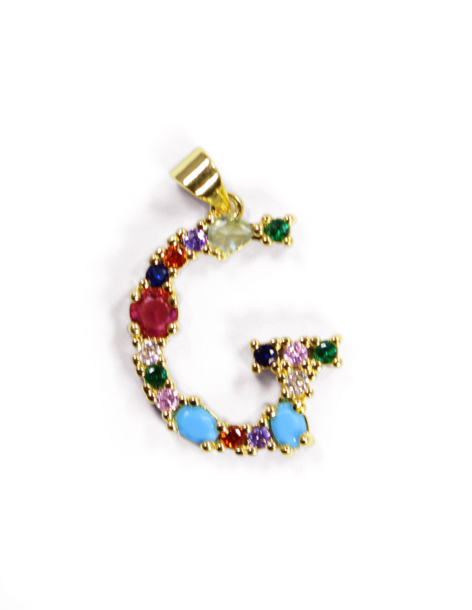 Collar con dije de la A a la Z de colores en Oro laminado