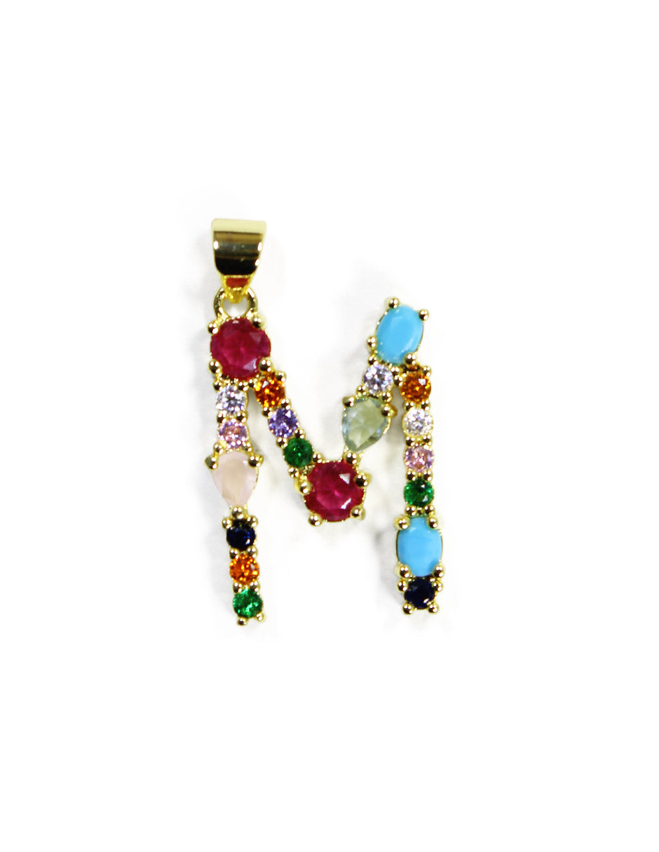 Collar con dije de la A a la Z de colores en Oro laminado