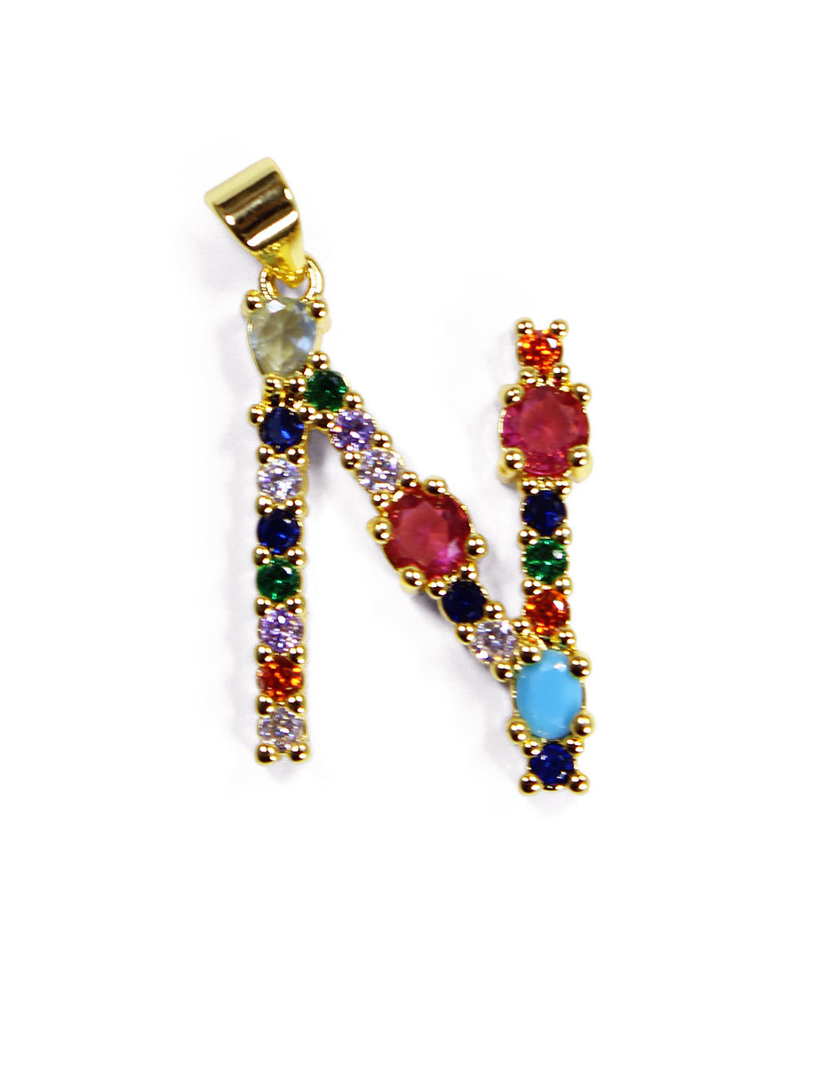 Collar con dije de la A a la Z de colores en Oro laminado