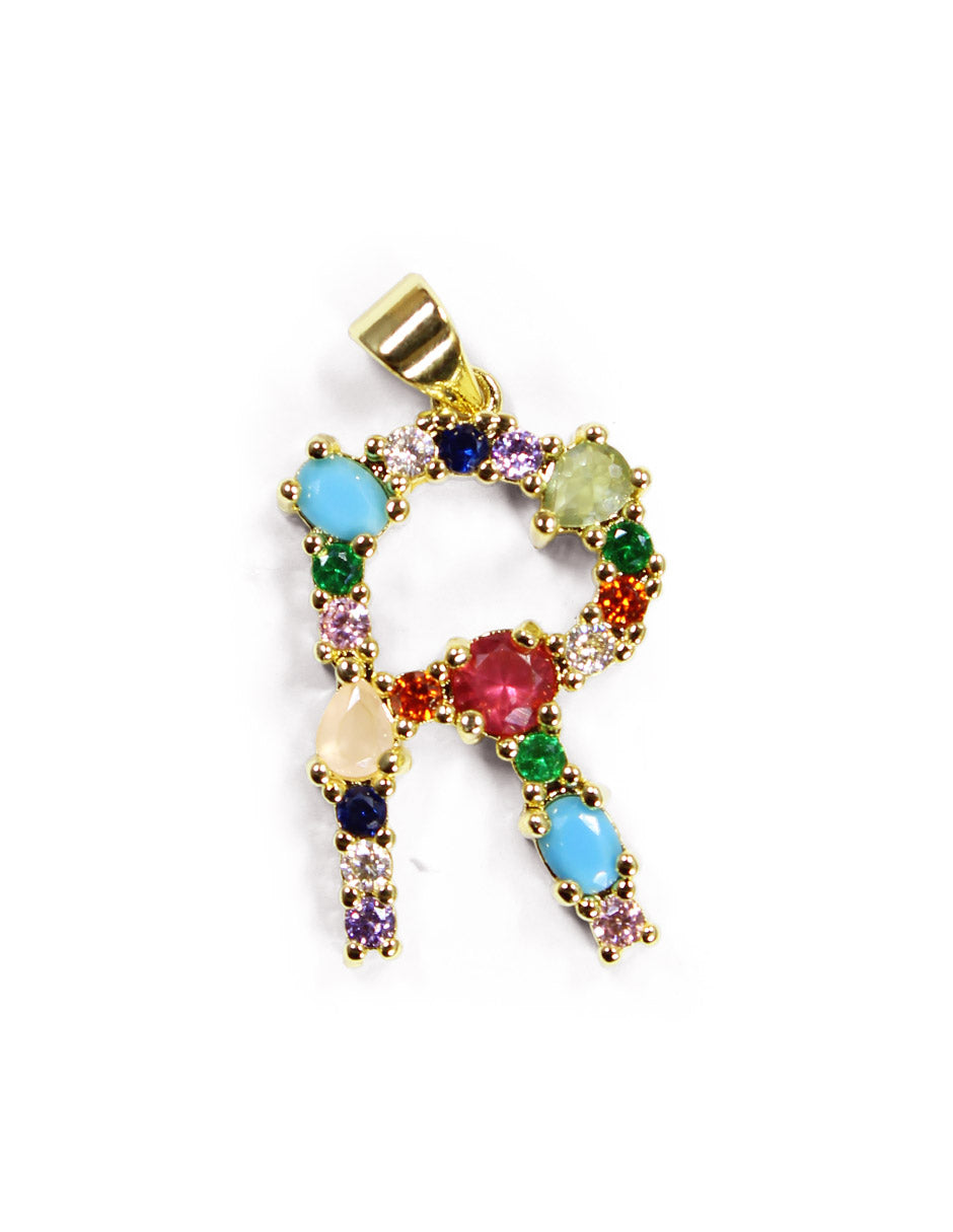 Collar con dije de la A a la Z de colores en Oro laminado