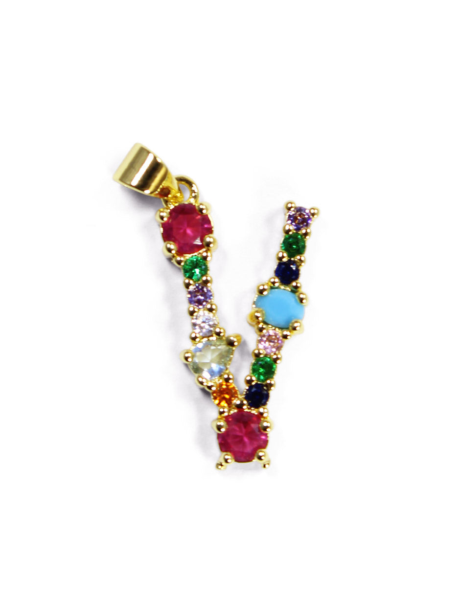 Collar con dije de la A a la Z de colores en Oro laminado