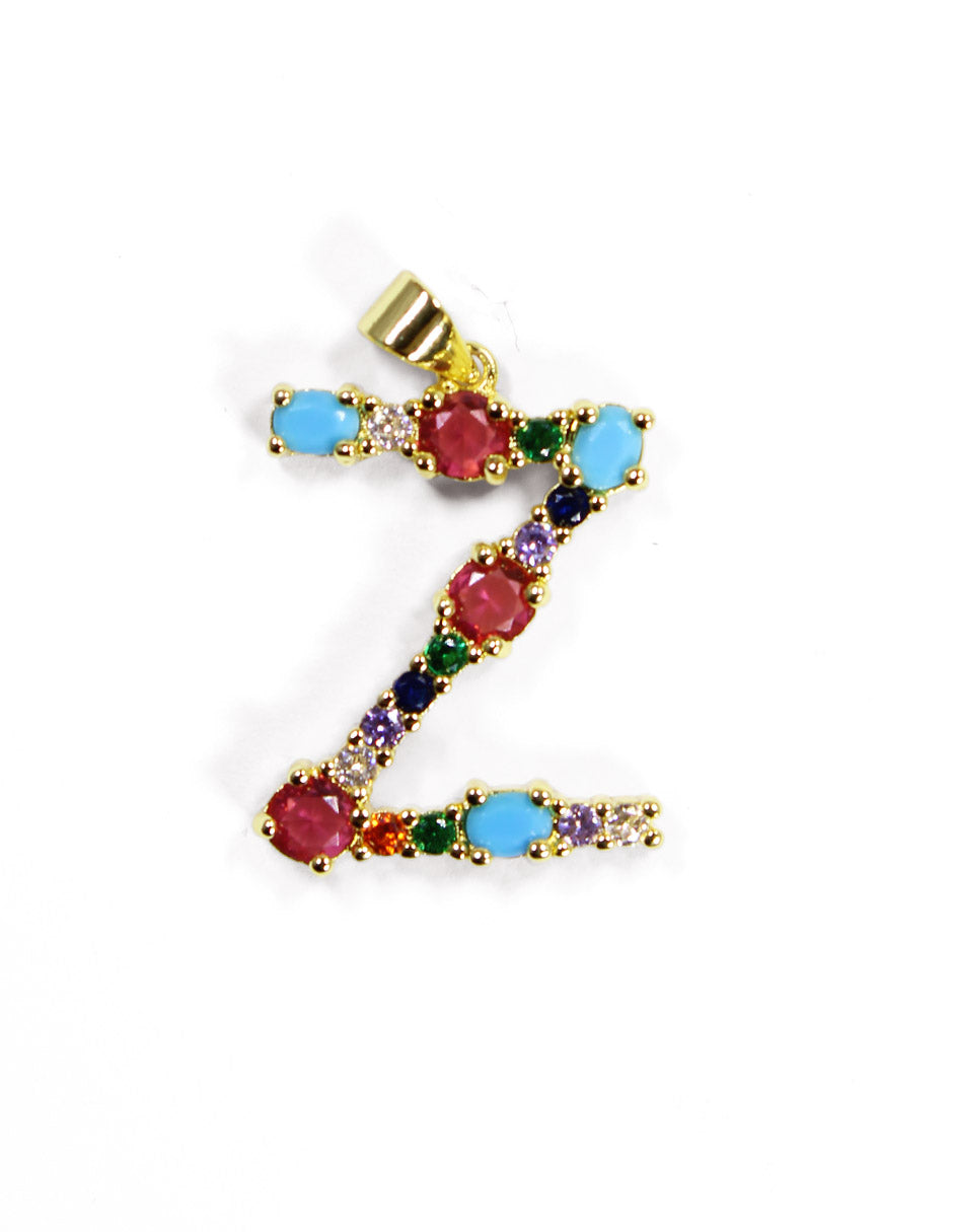 Collar con dije de la A a la Z de colores en Oro laminado