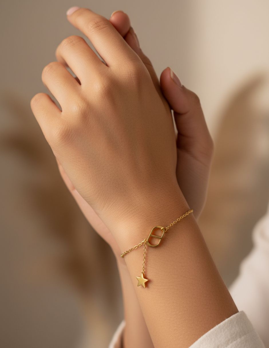 Pulsera de oro laminado de estrella con clip