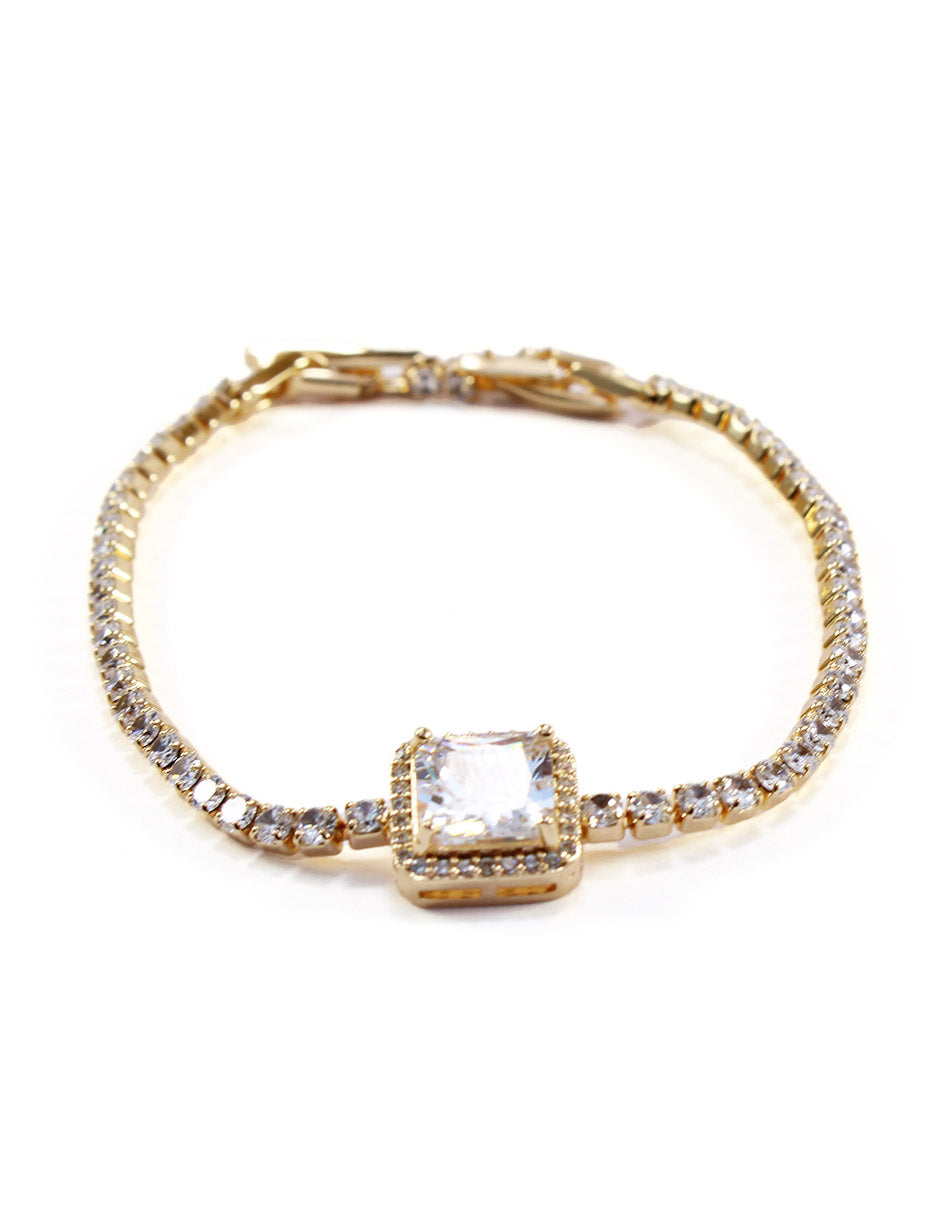 Pulsera para mujer de oro laminado brillosa con piedra de color