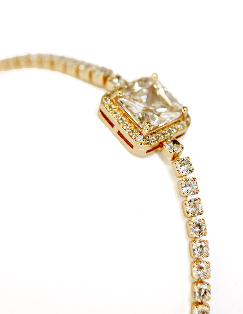 Pulsera para mujer de oro laminado brillosa con piedra de color