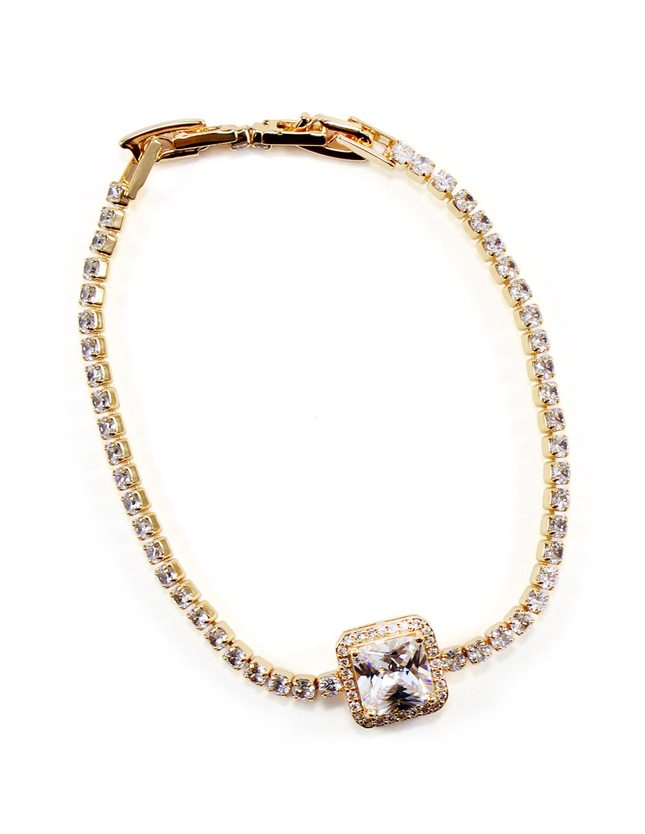 Pulsera para mujer de oro laminado brillosa con piedra de color